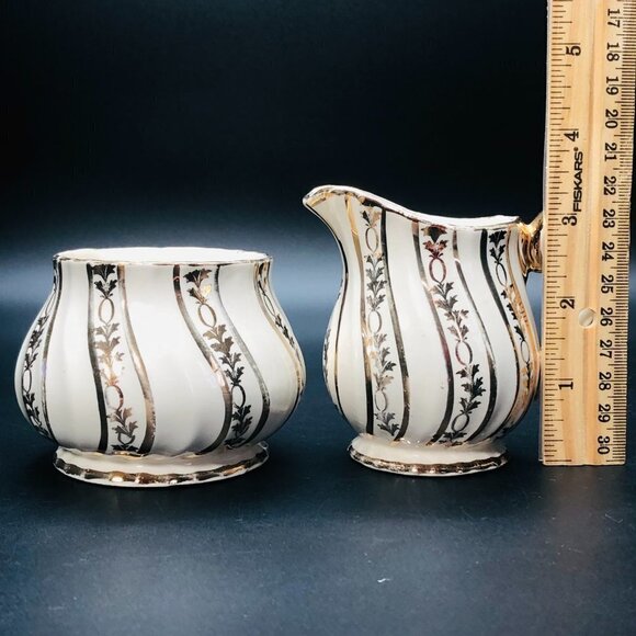 Sadler England Golden Swirl Garland Creamer Open Sugar Bowl Set Christmas Table - Picture 10 of 11